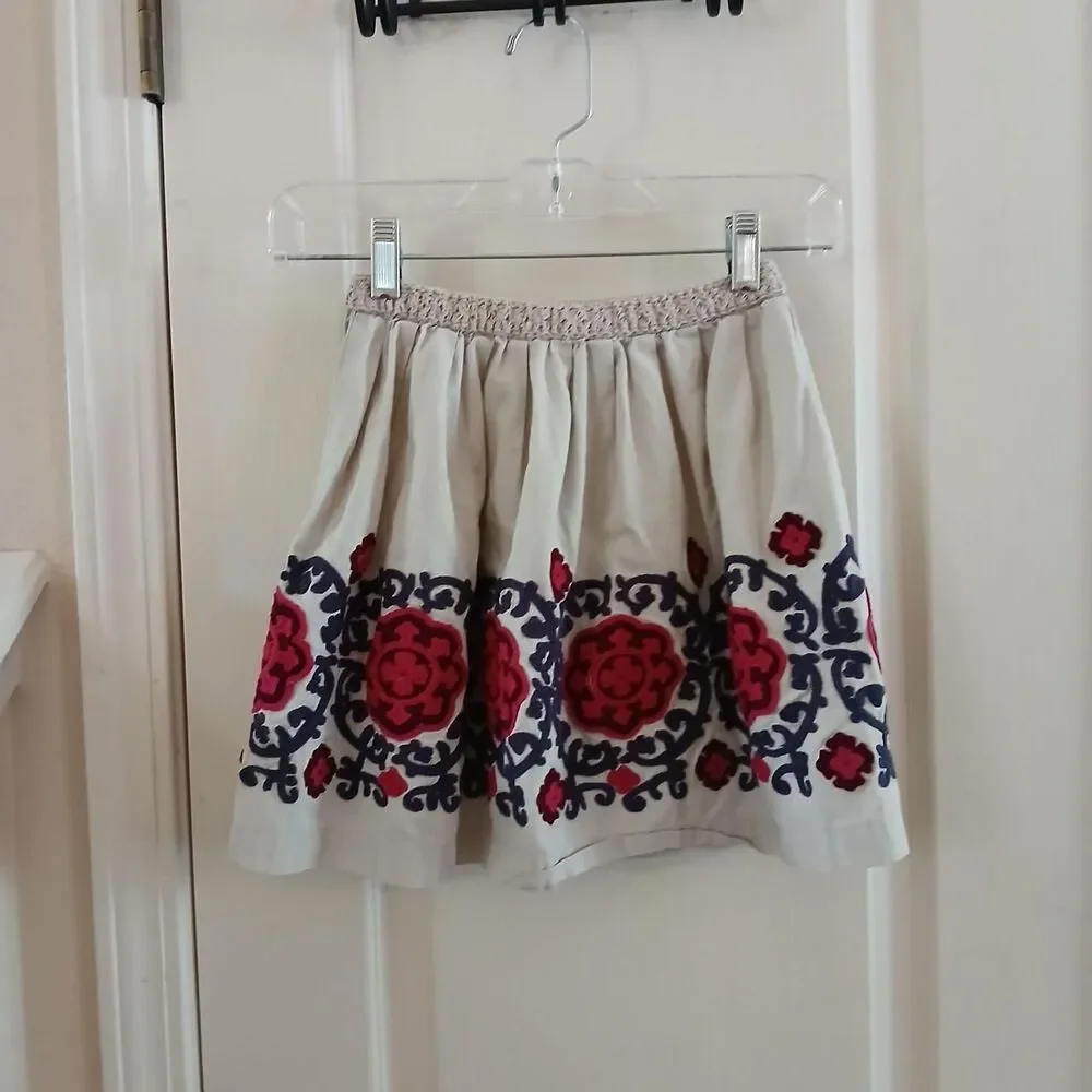 Fleur Deschamps Boho Embroidered Cotton Skirt Girls Size M 6/7 Cottage Fairy